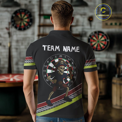 Men's Custom Dart Shirt With Skeleton Holding Dart Arrow And Colorful Dartboard NYN0252
