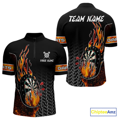 Men's Custom Darts Shirt With Flame Dartboards And Red Dart Arrows NYN0253