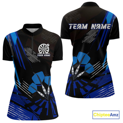 Blue Dart Arrows Grunge Dartboard Women's Darts Shirt - Custom Name For Players NYN0513