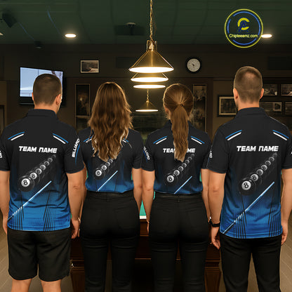 Black & Blue Billiard Ball Cue Pool Men Polo & 1/4-Zip Shirt Custom 8 Ball 3D Billiards Attire NYN2455