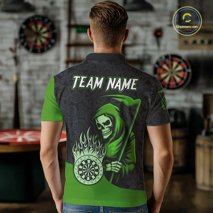 Custom Green Grim Reaper Flame Dartboard Dart Polo Jerseys For Men Dart Shirt Gifts NYN1647