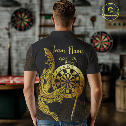 Personalized Gold Tribal Shark Custom Darts Polo Shirts For Men Tribal Dart League Jerseys NYN2183