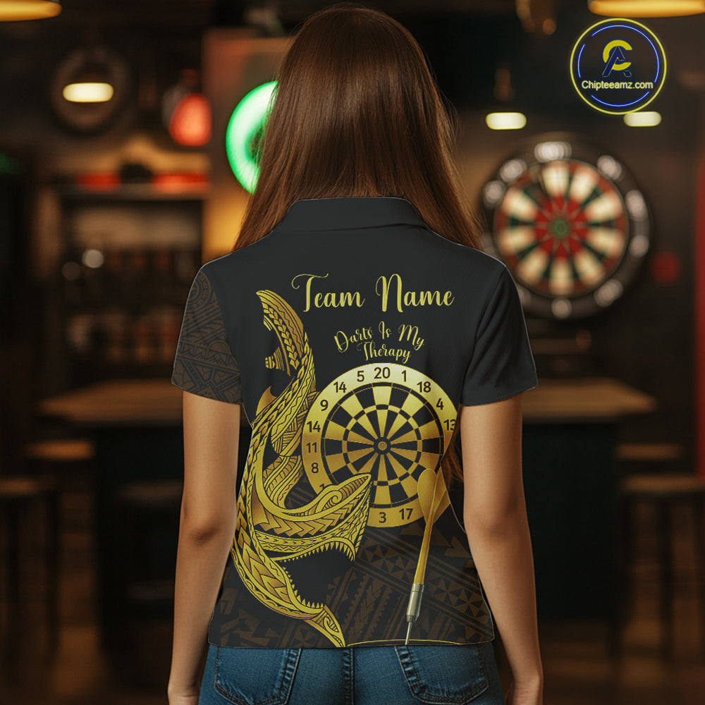 Personalized Gold Tribal Shark Custom Darts Polo Shirts For Women Tribal Dart League Jerseys NYN2183