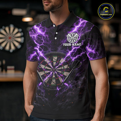 Thunder Lightning Purple Cracked Skull Dartboard Dart Polo Shirts For Men Custom Dart Team Shirts NYN2676