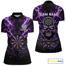 Load image into Gallery viewer, Thunder Lightning Purple Cracked Skull Dartboard Dart 1/4-Zip Shirts For Women Custom Dart Team Shirts NYN2676