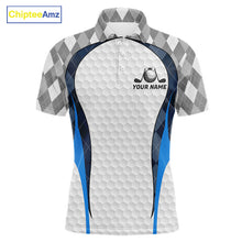 Load image into Gallery viewer, Blue And Grey Argyle Polo Golf Shirts For Men Custom White Ball Golf Team Attire For Golfers NYN3058