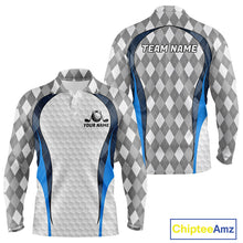 Load image into Gallery viewer, Blue And Grey Argyle Polo Golf Shirts For Men Custom White Ball Golf Team Attire For Golfers NYN3058