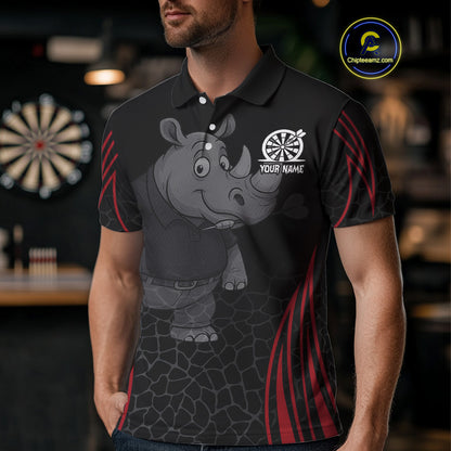 Men's Custom Funny Darts Shirt Chunky Rhino & Colorful Dartboard For Darts Team NYN0273