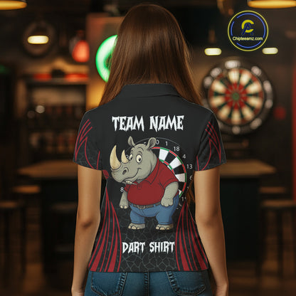 Women's Custom Funny Darts Shirt Chunky Rhino & Colorful Dartboard For Darts Team NYN0273