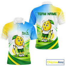 Load image into Gallery viewer, Men's funny lemon golf polo shirt mockup personalized matching couples golf shirt