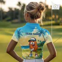 Load image into Gallery viewer, Woman wearing funny potato golf polo shirt during golf tournament