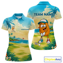 Load image into Gallery viewer, Women's funny potato golf polo shirt mockup tropical golf apparel