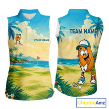 Load image into Gallery viewer, Women's funny potato golf sleeveless polo shirt mockup tropical golf apparel