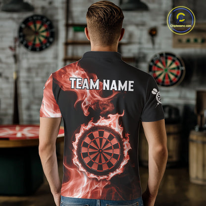 Custom Black And Orange Flames Dartboard Dart Men Polo Jerseys Outfits Dart Team Shirt NYN1662