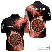 Load image into Gallery viewer, Custom Black And Orange Flames Dartboard Dart Men Quarter-Zip Jerseys Outfits Dart Team Shirt NYN1662