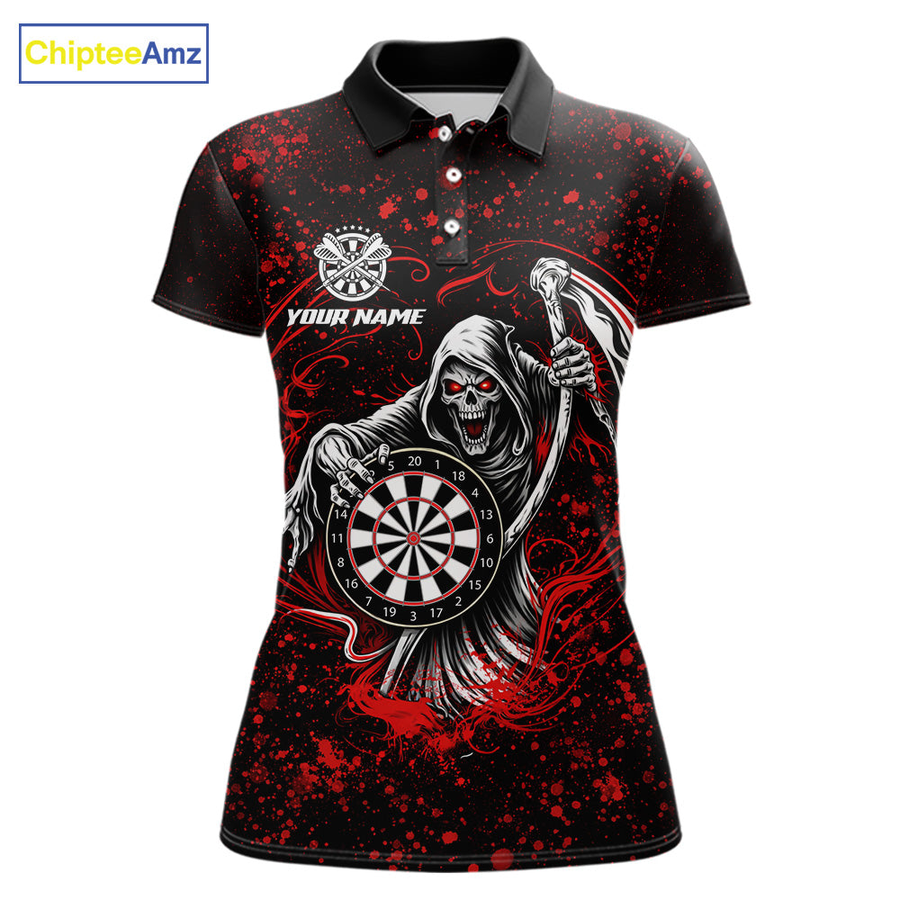 Black & Red Splatter Grim Reaper Hold Dartboard Dart Polo Shirts For Women Custom Dart Team Shirts NYN2681