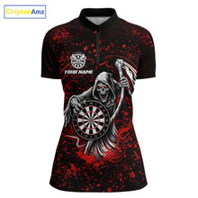 Load image into Gallery viewer, Black &amp; Red Splatter Grim Reaper Hold Dartboard Dart 1/4-Zip Shirts For Women Custom Dart Team Shirts NYN2681