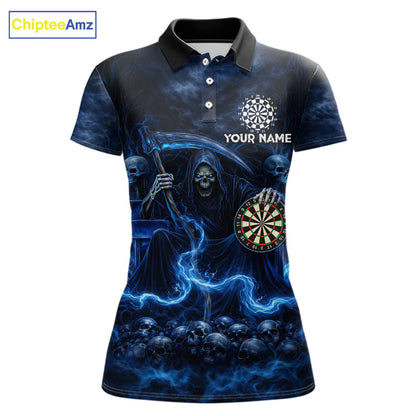 Blue Smoking Grim Reaper Dartboard Dart  Polo Shirts For Women Custom Multiskull Dart Team Shirts NYN2683