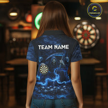 Load image into Gallery viewer, Blue Smoking Grim Reaper Dartboard Dart  Polo Shirts For Women Custom Multiskull Dart Team Shirts NYN2683