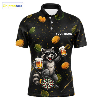 Men's beer and raccoon dart polo shirt mockup funny dart team jersey
