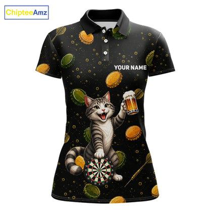 Women's beer and cat dart polo shirt mockup funny dart team jersey