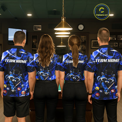 Funny Raccoon 8 Ball Billiard Shirt For Women Custom Blue Broken Glass Pool Polo & 1/4 Zip Jersey NYN3790