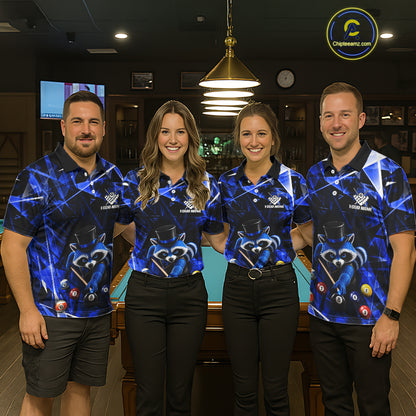Funny Raccoon 8 Ball Billiard Shirt For Women Custom Blue Broken Glass Pool Polo & 1/4 Zip Jersey NYN3790