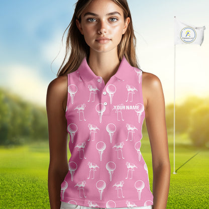 Personalized Flamingo Pink Pattern Womens Golf Sleeveless Polo Shirts Custom Funny Flamingo Golf Gifts NYN2845