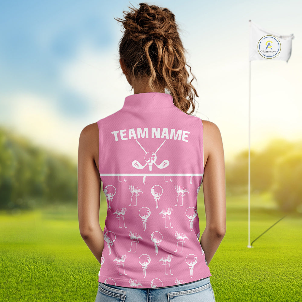 Personalized Flamingo Pink Pattern Womens Golf Sleeveless Polo Shirts Custom Funny Flamingo Golf Gifts NYN2845