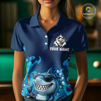Personalized Funny Shark Blue Waving Billiard 8 Ball Shirt For Women Billiard Pool Team Jersey NYN3221