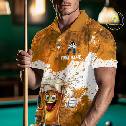 Funny Beer 8 Ball Mens Billiard Shirt Custom White Yellow Splatter Paint Billiard Pool Team Clothing NYN3223