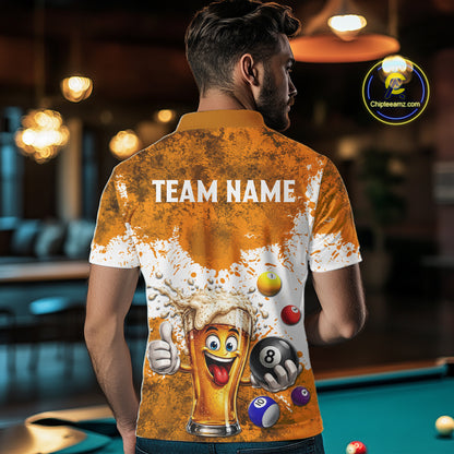 Funny Beer 8 Ball Mens Billiard Shirt Custom White Yellow Splatter Paint Billiard Pool Team Clothing NYN3223