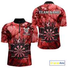 Load image into Gallery viewer, Red Crown Dartboard Claws Skull men's quarter zip dart jersey custom dart league apparel, tournament dart shirt