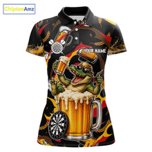 Load image into Gallery viewer, Alligator Beer women's dart polo shirt custom dart team uniform, professional dart jersey, personalized league shirt
