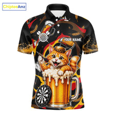 Load image into Gallery viewer, Cool Cat Beer men's dart polo shirt custom dart team jersey, personalized dart apparel, dart league uniform