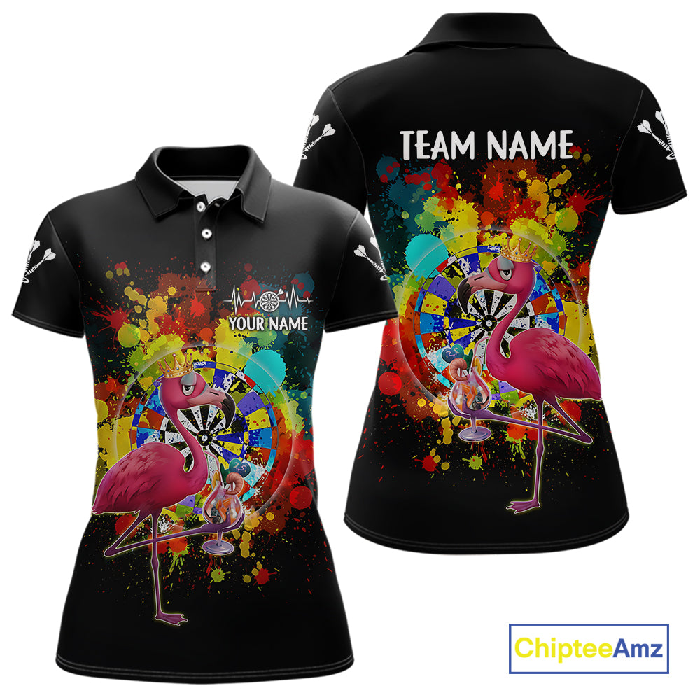 Custom Funny Colorful Crown Flamingo Women Darts Polo League Shirts Splatter Dart Jerseys NYN2209