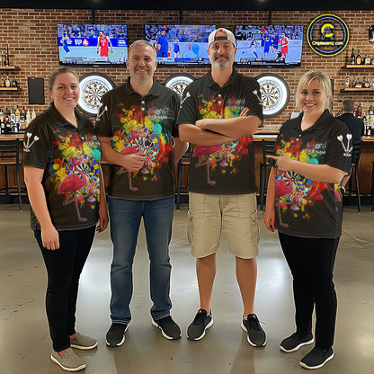 Custom Funny Colorful Crown Flamingo Men Darts Quarter-Zip League Shirts Splatter Dart Jerseys NYN2209