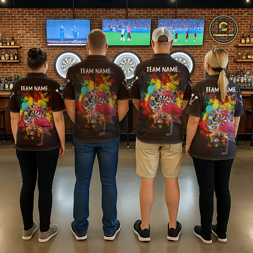 Custom Funny Colorful Crown Flamingo Men Darts Quarter-Zip League Shirts Splatter Dart Jerseys NYN2209