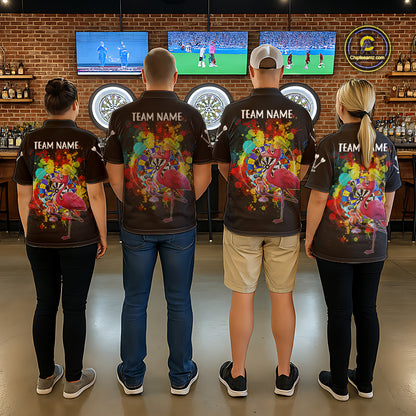 Custom Funny Colorful Crown Flamingo Men Darts Quarter-Zip League Shirts Splatter Dart Jerseys NYN2209