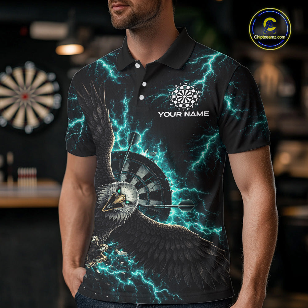 Thunder Teal Eagle Cracked Dartboard Dart Polo Shirts For Men Custom Team Name For Darters NYN2699