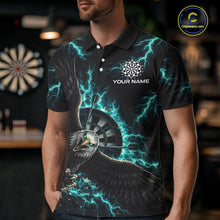 Load image into Gallery viewer, Thunder Teal Eagle Cracked Dartboard Dart Polo Shirts For Men Custom Team Name For Darters NYN2699