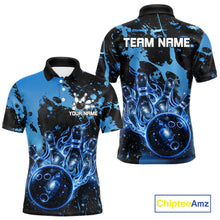 Load image into Gallery viewer, Black and Blue Splatter Galaxy men's bowling polo shirt personalized bowling team jersey, professional bowling uniform