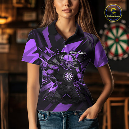 Purple Funny Muscle Bull Dartboard Custom Funny Darts Polo Shirt For Women  Dart Jerseys NYN1956