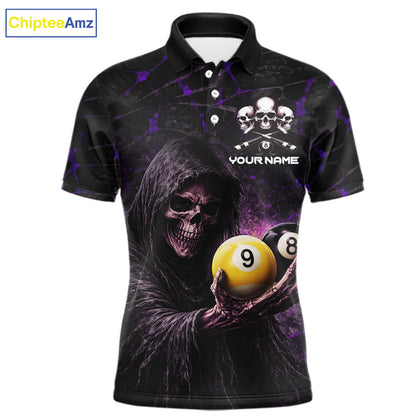 Purple Grunge Grim Reaper Hold 8 Ball & 9 Ball Pool Men Billiard Shirt Custom Billiard Team Attire NYN2702
