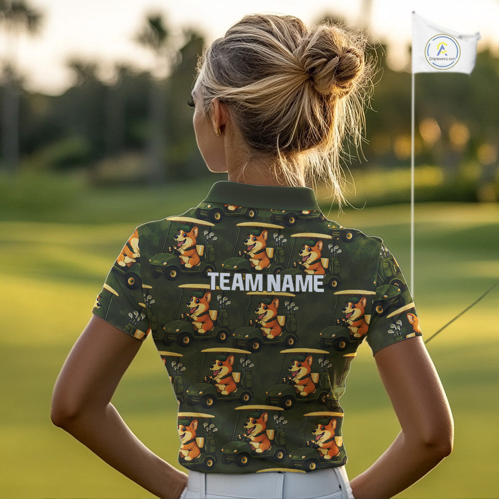 Funny Women Golf Polo Shirt Custom Brown And Green Golfing Dog Pattern Golf Clothing Shirts NYN2872