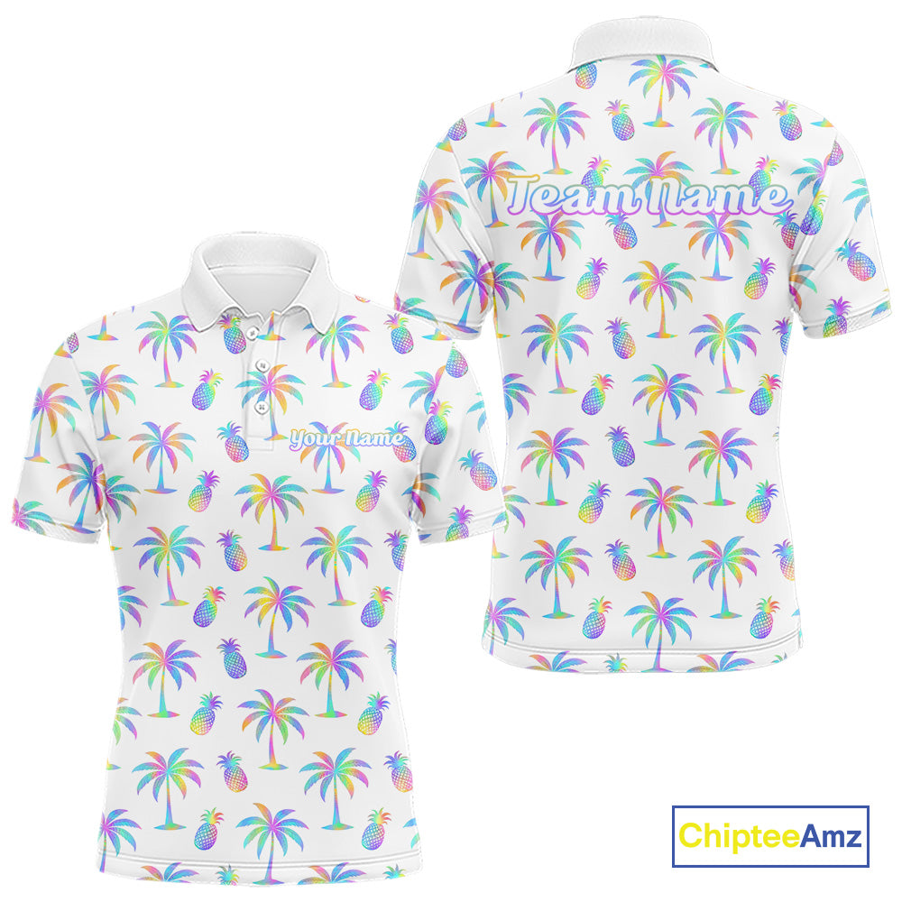 Personalized Tropical Palm Trees Pineapple Men Golf Polo Shirts Holographic Team Golf Clothes NYN2862