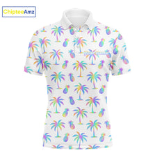 Load image into Gallery viewer, Personalized Tropical Palm Trees Pineapple Men Golf Polo Shirts Holographic Team Golf Clothes NYN2862