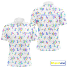 Load image into Gallery viewer, Personalized Tropical Palm Trees Pineapple Men Golf Polo Shirts Holographic Team Golf Clothes NYN2862