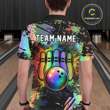 Load image into Gallery viewer, Custom Rainbow Holographic Splatter Bowling Shirts For Men, Colorful Bowling Pin And Ball Jersey NYN3072