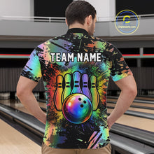 Load image into Gallery viewer, Custom Rainbow Holographic Splatter Bowling Shirts For Men, Colorful Bowling Pin And Ball Jersey NYN3072